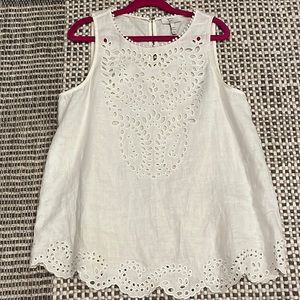 Joie ivory linen eyelet top XXS